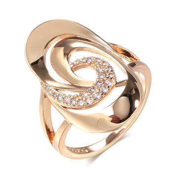 Unusual Rolled 14K Rose Gold Minimalist Geometry AAA Zircon Diamonds Rings - Fine Fashion Jewellery